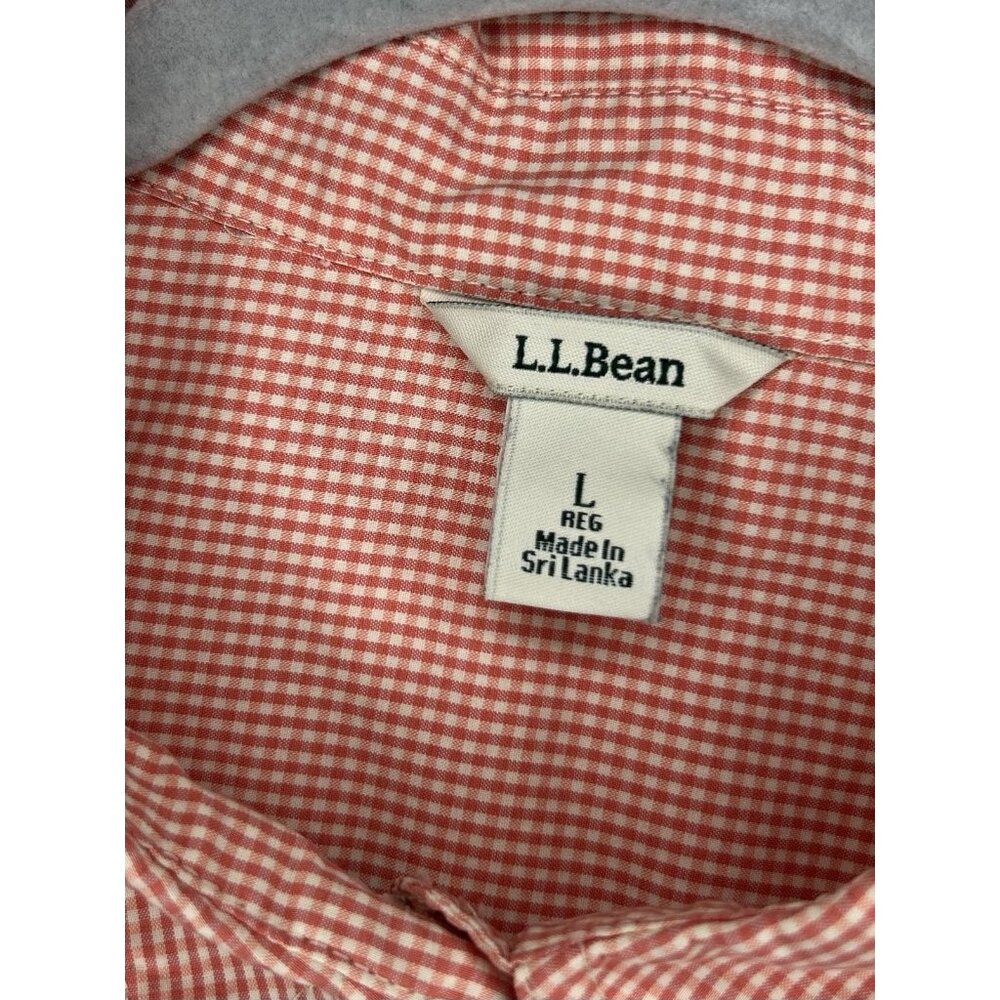 LL Bean Gingham Plaid Shirt Men's L Long Sleeve Orange Lightweight Summer Picnic - Picture 6 of 11